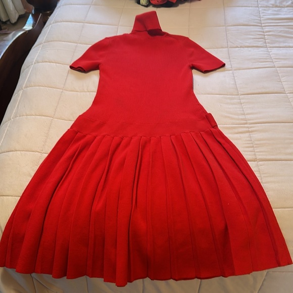 Red Sweater Dress with button details in the front turtleneck. - Picture 4 of 4